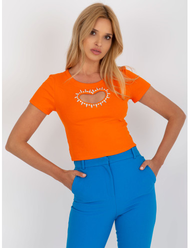 Orange t-shirt with heart-shaped cutout  