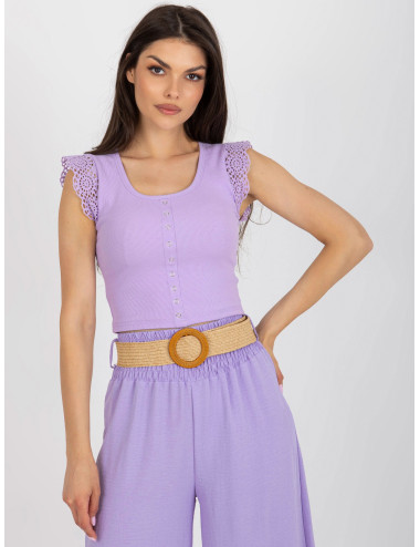 Light purple short blouse with stripe lace 