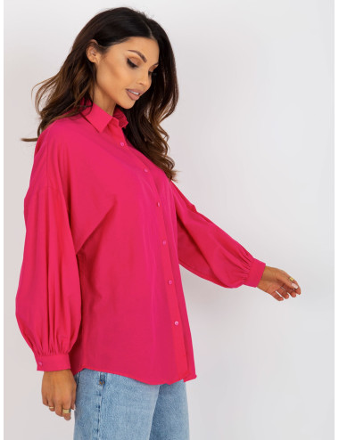 Fuchsia women's classic shirt with puff sleeves 