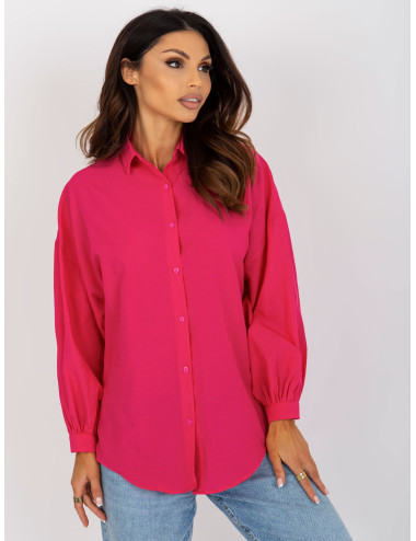 Fuchsia women's classic shirt with puff sleeves 