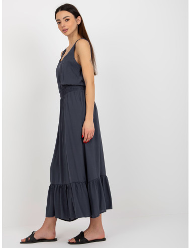 Navy blue maxi dress with frill and elastic waistband FRESH MADE 