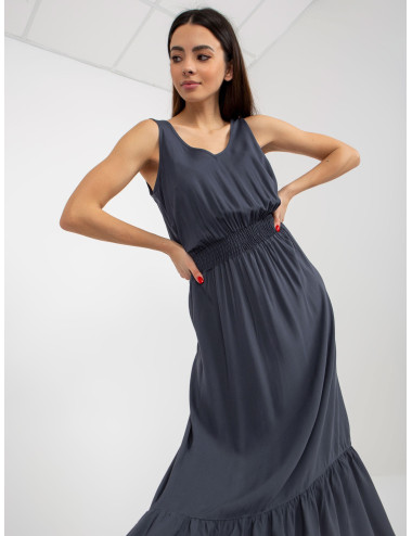 Navy blue maxi dress with frill and elastic waistband FRESH MADE 