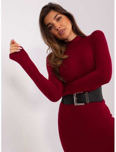 Burgundy fitted dress with long sleeves 
