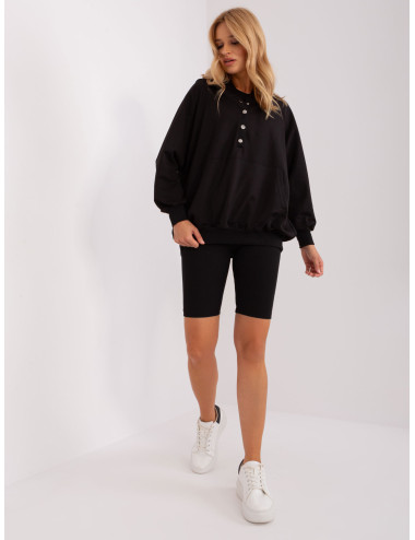 Black three-piece casual set with wide sweatshirt 