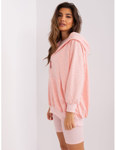 Light pink melange casual set with sweatshirt 