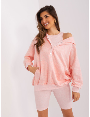 Light pink melange casual set with sweatshirt 