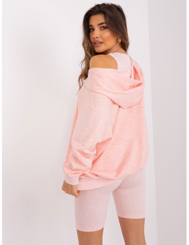 Light pink melange casual set with sweatshirt 