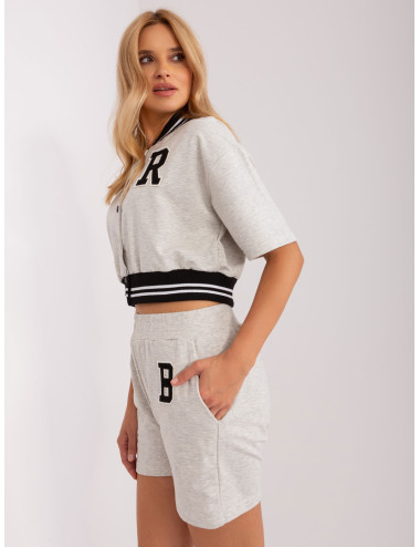 Light grey melange casual set with sweatshirt and shorts 