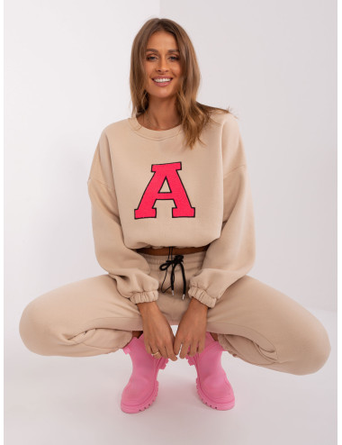 Beige and fluo pink tracksuit set with letter A 