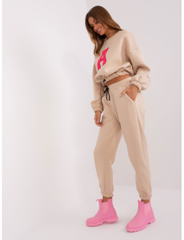 Beige and fluo pink tracksuit set with letter A 