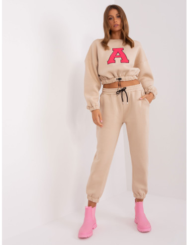 Beige and fluo pink tracksuit set with letter A 