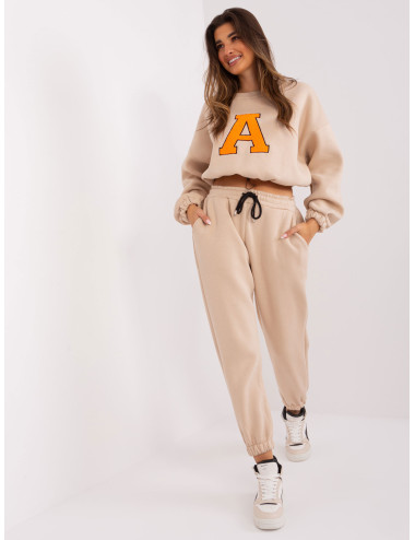 Beige and fluo pink tracksuit set with letter A 