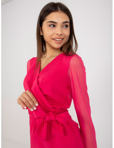 Dark pink elegant cocktail dress with ruffle  