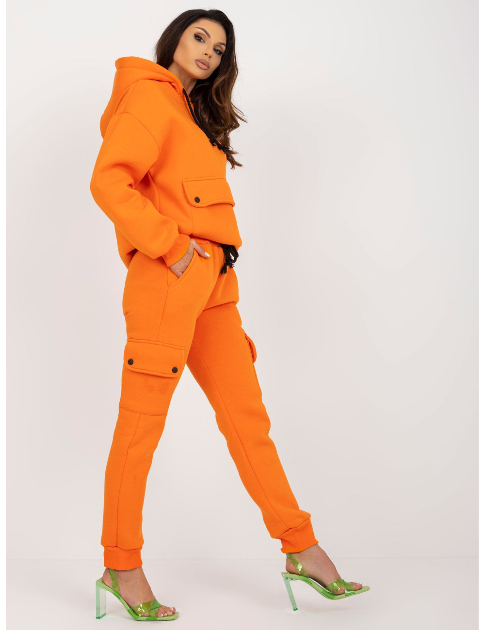 Orange women's sweatshirt set with cargo pants 