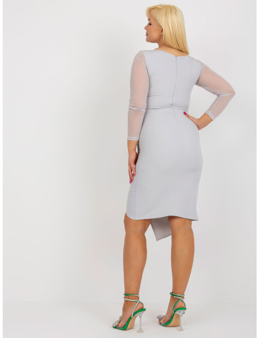 Light Gray Plus Size Wrap Dress With Crinkles  