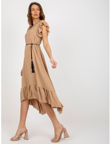 Camel oversize dress with frill and belt 