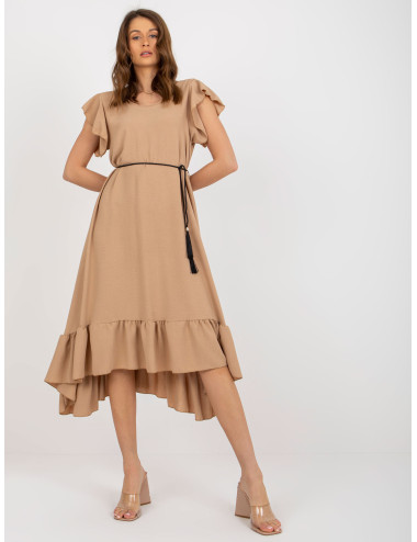Camel oversize dress with frill and belt 