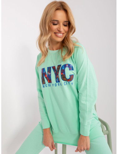 Mint casual set with sweatshirt with lettering  