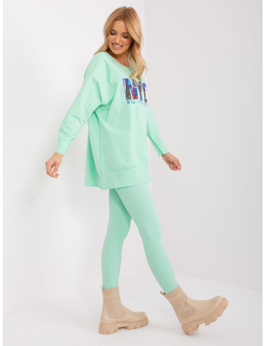 Mint casual set with sweatshirt with lettering  