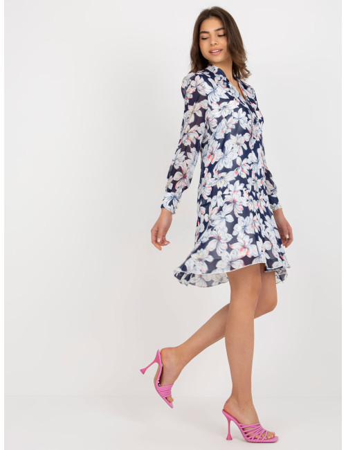 Navy blue dress with print and ruffle  