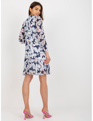Navy blue dress with print and ruffle  