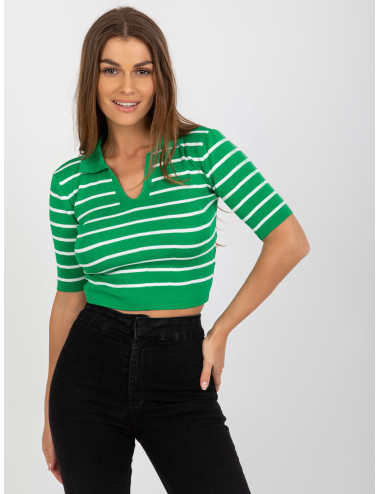 Green short polo blouse with collar 