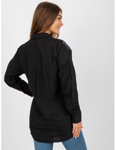 Black cardigan oversized shirt with embroidery 