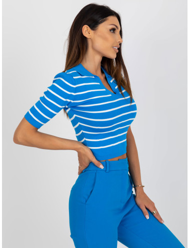 Blue short polo blouse with collar 