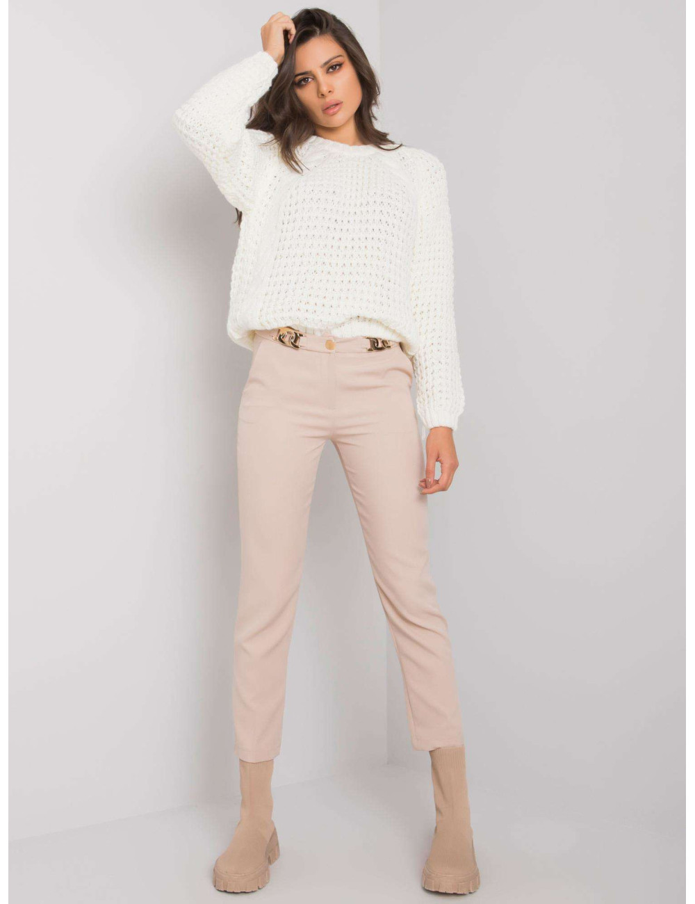 Beige Elegant Beverley Trousers 