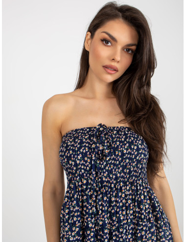 Navy Flared Floral Ruffle Dress 