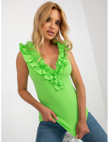 Light green ribbed top with neckline on the back 