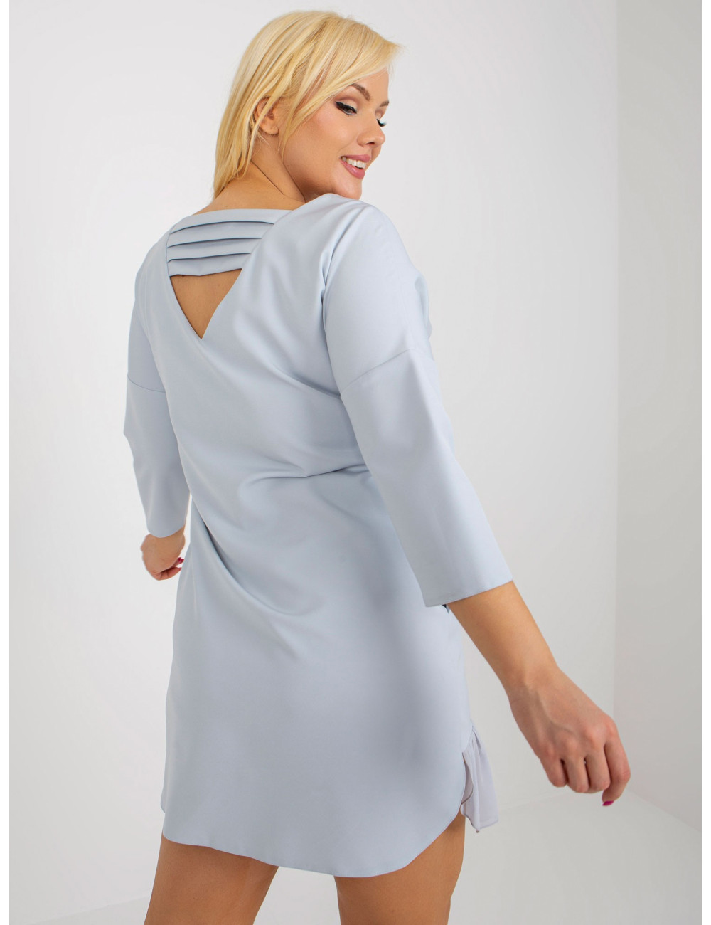 Light Grey Plus Size Cocktail Dress With Ruffle  