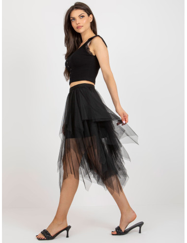 Black tulle skirt flared on elastic band 