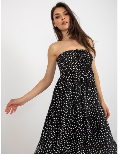 Black strapless polka dot midi dress 