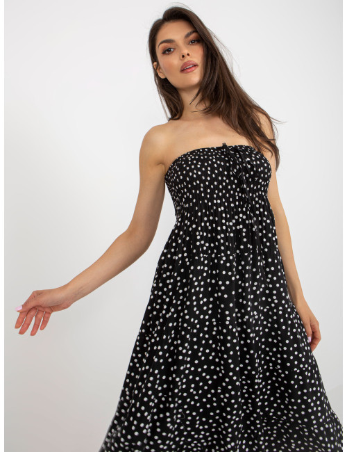 Black strapless polka dot midi dress 