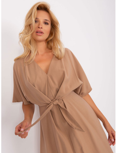 Camel maxi dress for casual with slit ZULUNA 