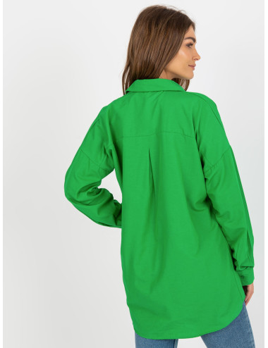 Green women's oversized shirt with applique  