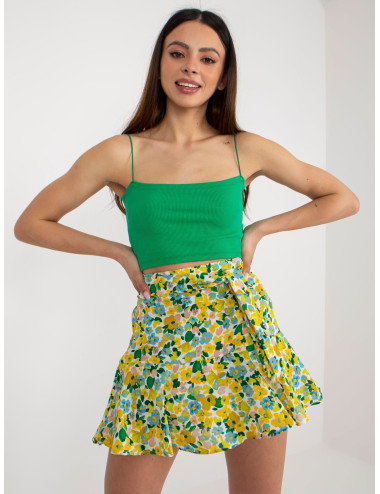 Yellow-green women's skirt-shorts with ruffles  