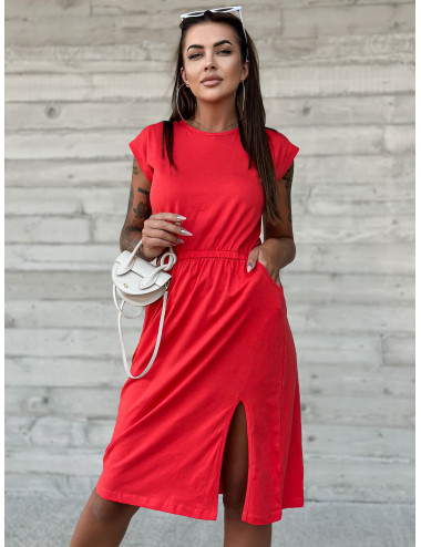 Red casual dress with elastic waist MAYFLIES 