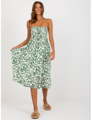 Green summer dress with strapless print  