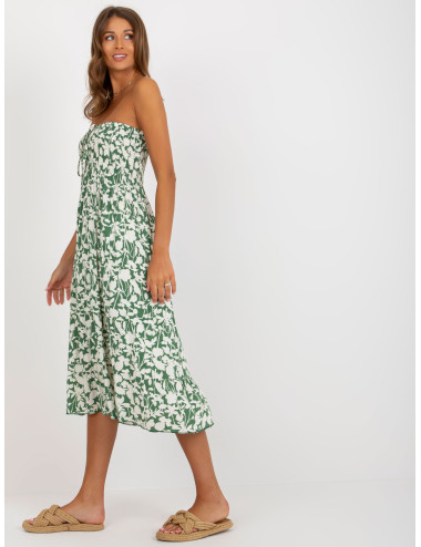 Green summer dress with strapless print  