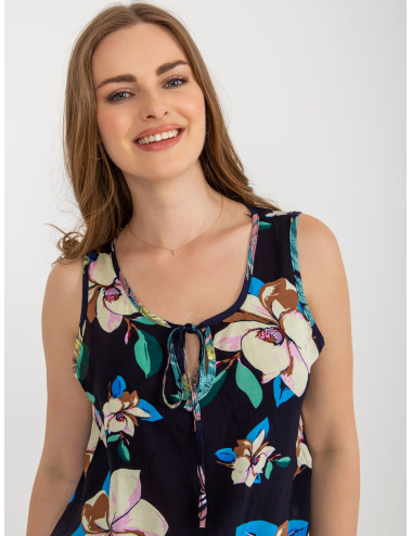 Navy blue summer sleeveless floral blouse 