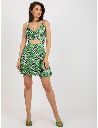 White and green dress with straps with print 