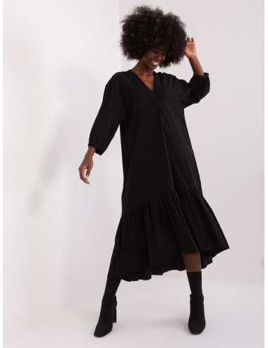 ZULUNA Black Loose Ruffle Dress  
