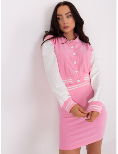 Pink casual set with baseball sweatshirt 