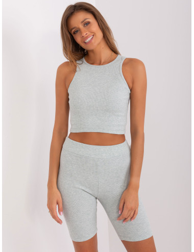 Light grey melange three-piece set with top 