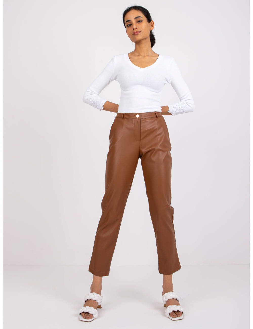 Light Brown Imitation Leather Benny Pants 