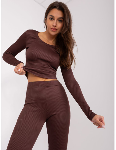 Dark brown casual set with bell pants 