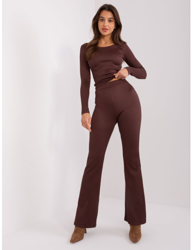 Dark brown casual set with bell pants 