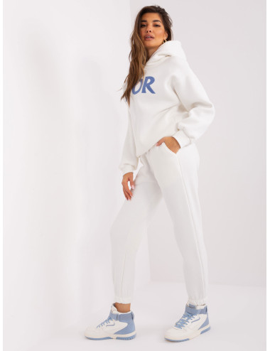 Ecru two-piece tracksuit set with sweatshirt with lettering 